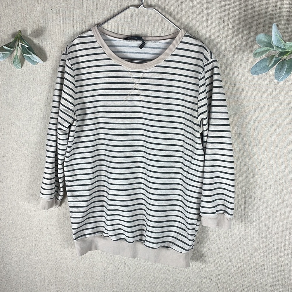 Doe and Rae > Crew Neck Striped Quarter Sleeve Sweatshirt Small - Picture 5 of 7